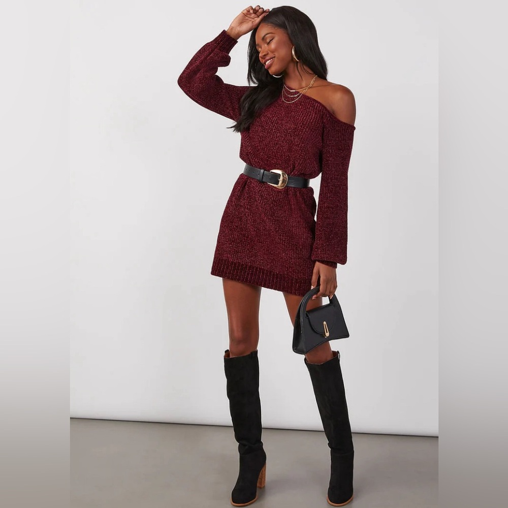 NWT Obsessed With Me Chenille Off The Shoulder Mini Dress |Size Large